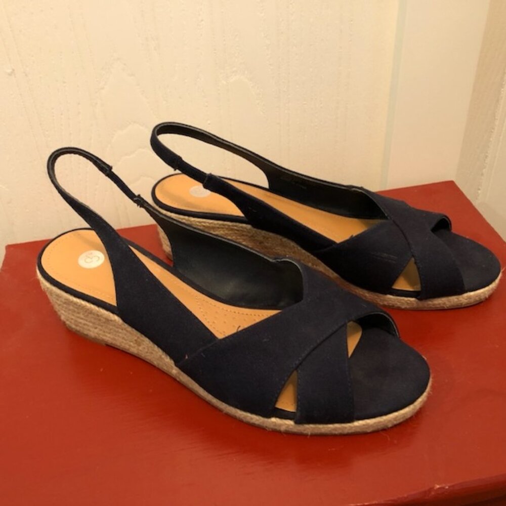Cp by Dress Barn, blue wedge espadrille, size 8.5W